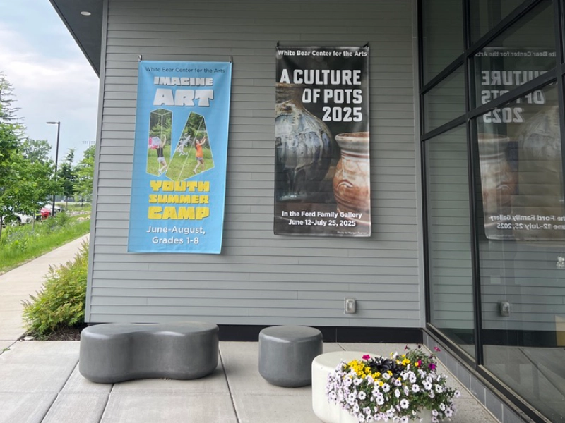Posters for A Culture of Pots 2025 outside White Bear Center for the Arts